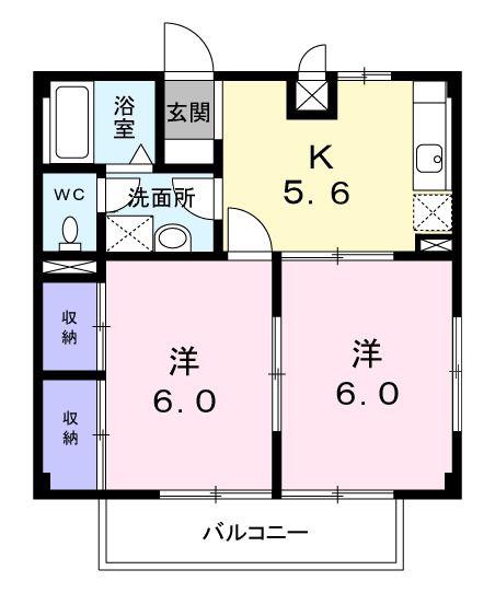 ハイツエクセルA(2K/2階)の間取り写真