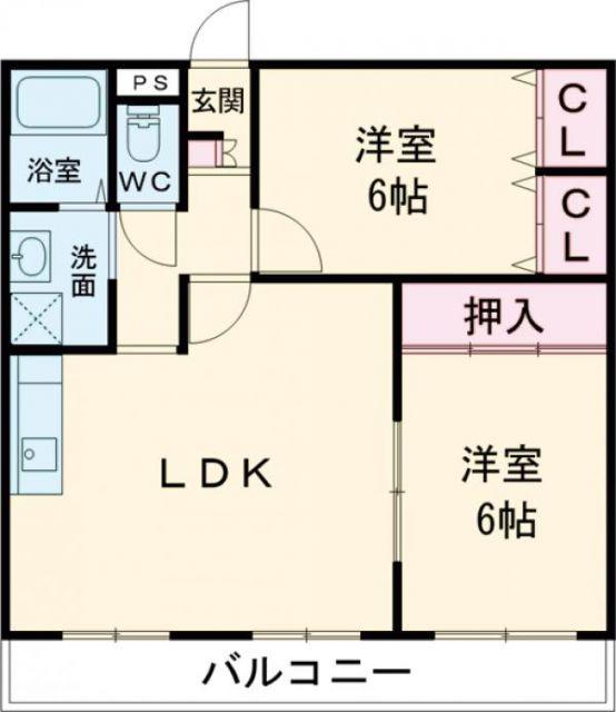 グリーンロード草間(2LDK/1階)の間取り写真