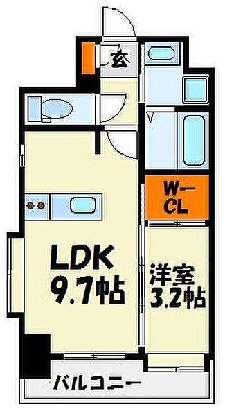 ネストピア博多祇園(1LDK/9階)の間取り写真