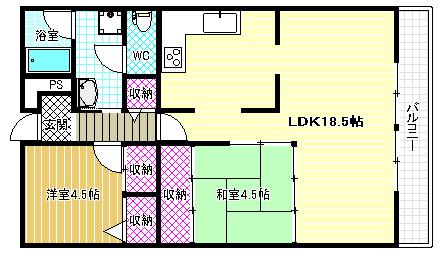 メゾンドール富田林(2LDK/3階)の間取り写真