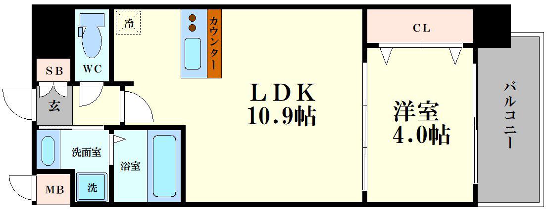 スプランディッド弁天町(1LDK/4階)の間取り写真