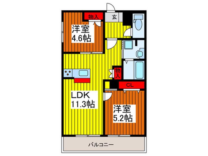 PLUMERIA YK(2LDK/3階)の間取り写真