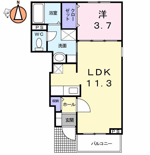 パピヨン(1LDK/1階)の間取り写真