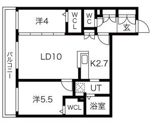 アルファスクエア菊水2条(2LDK/1階)の間取り写真