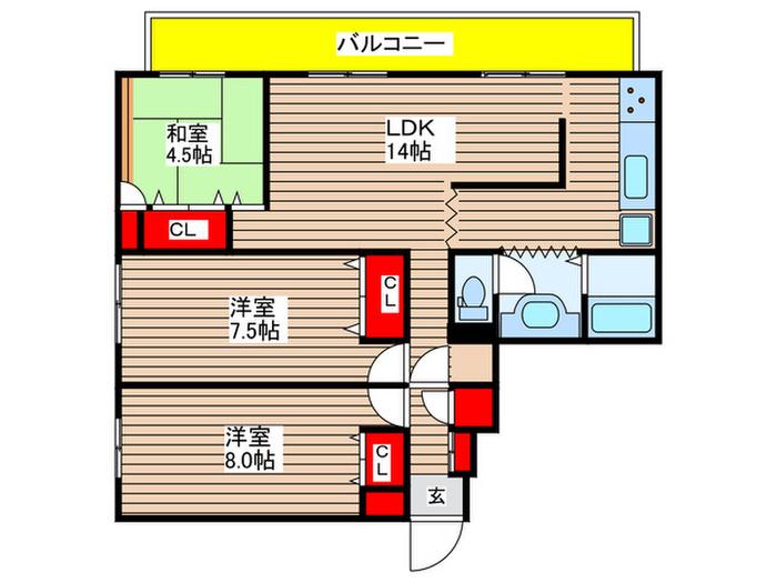 検見川ハウスC棟(3LDK/8階)の間取り写真
