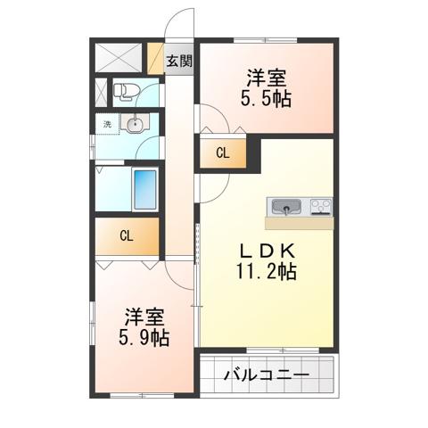 J-003(2LDK/1階)の間取り写真