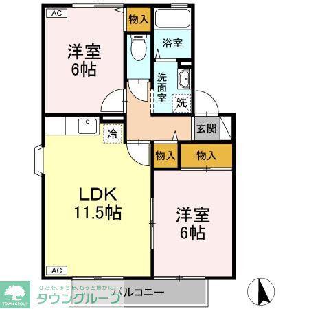 トゥインクル土手内A・B(2LDK/2階)の間取り写真