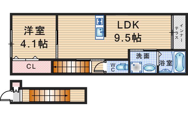 カステリーノ(1LDK/2階)の間取り写真