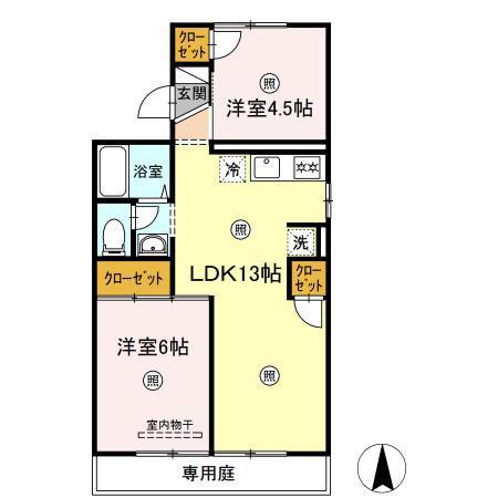 セジュール白石西新町 A棟(2LDK/1階)の間取り写真