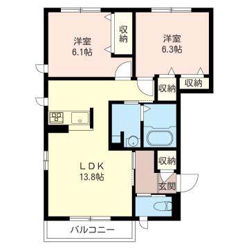 カーサ・グラシアス C棟(2LDK/1階)の間取り写真