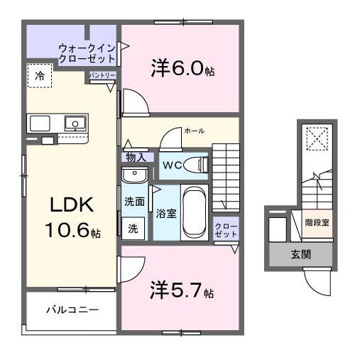 ティエラ・アミー(2LDK/2階)の間取り写真