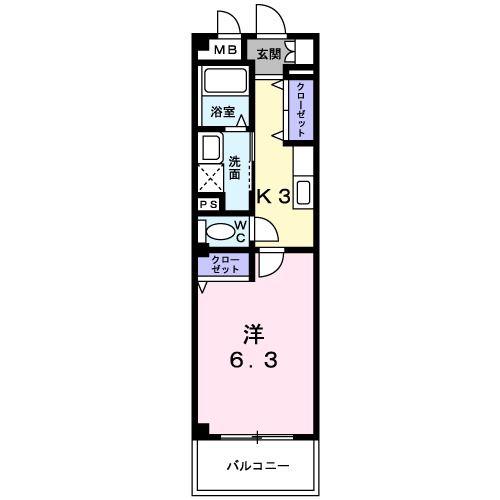 サンタモニカ(1K/6階)の間取り写真