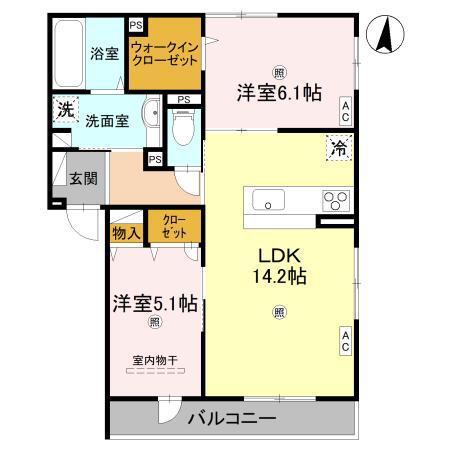 KレジデンスビューII(2LDK/2階)の間取り写真