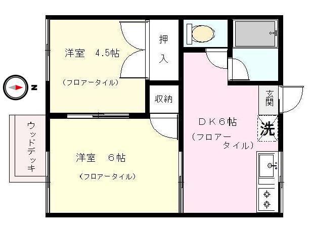 ホワイトビラ(2DK/1階)の間取り写真