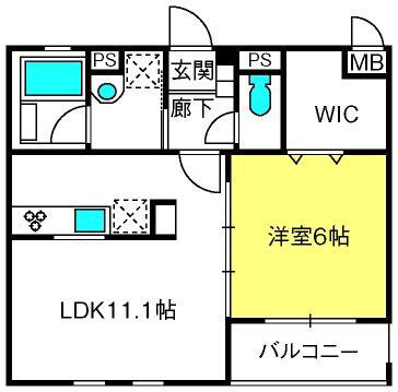 マイエス櫛引(1LDK/3階)の間取り写真