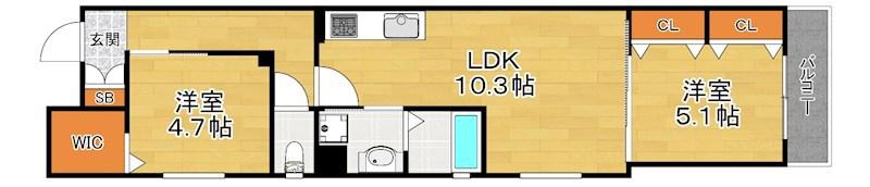 ワンライフ私市(2LDK/3階)の間取り写真