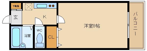 近鉄南大阪線 藤井寺駅 徒歩7分 3階建 築31年(1K/3階)の間取り写真