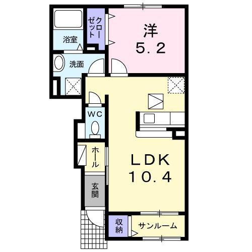 カーサーアルコバレーノII(1LDK/1階)の間取り写真