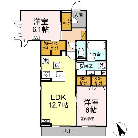 D-INVEST陣場 B(2LDK/1階)の間取り写真