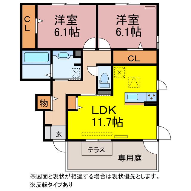 アルシオネI・II(2LDK/1階)の間取り写真