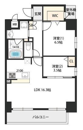ベルンガーデン上本町(2LDK/3階)の間取り写真