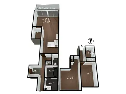 殿ーDEN-(2SLDK/3階)の間取り写真