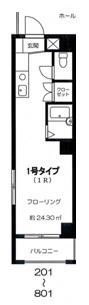 熊谷朝日第三ハイツ(ワンルーム/7階)の間取り写真