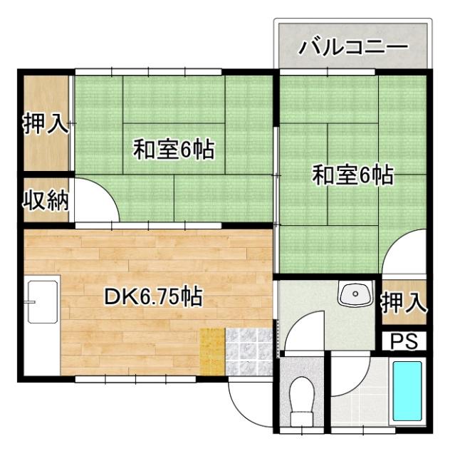 三宅第5アパート(2DK/2階)の間取り写真