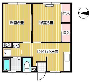 コーポムラサキノ(2K/2階)の間取り写真