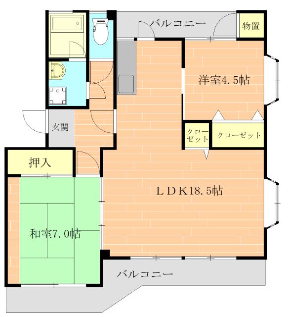 グリンピアパーツ近見(2LDK/3階)の間取り写真