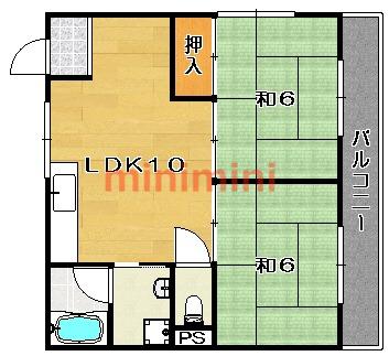 シャトーかわもと(2LDK/3階)の間取り写真