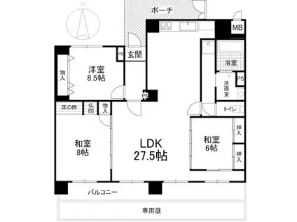 朝日プラザアーバネート奈良II(3LDK/1階)の間取り写真