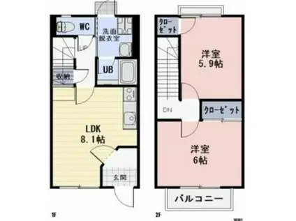 ハートブランシェ B(2LDK/1階)の間取り写真