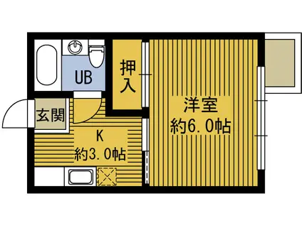 大川ハイツ(1K/2階)の間取り写真