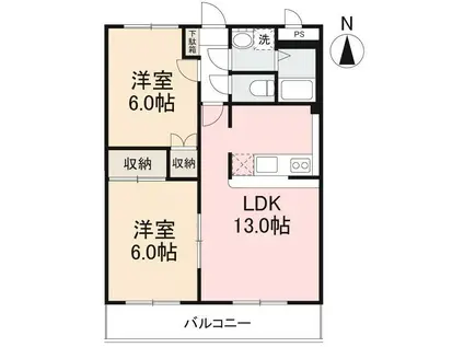 ヌーベルバーグI・II(2LDK/1階)の間取り写真