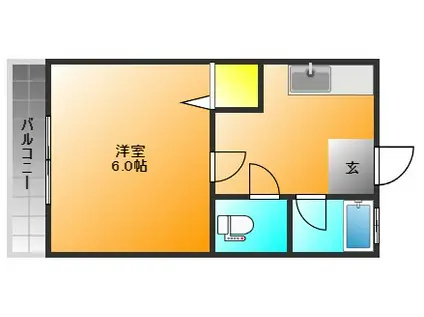 サニーヒル津福(1K/2階)の間取り写真