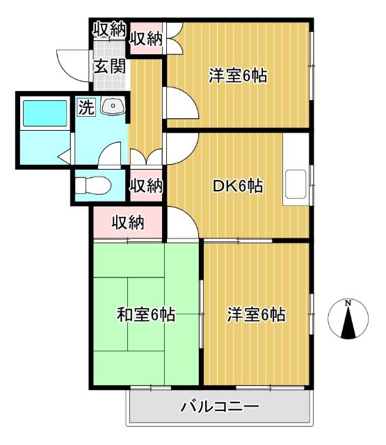 グリーンヒルズ南大泉A棟(3DK/1階)の間取り写真