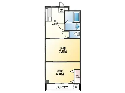 SINAJYURIME・GREEN 西(2K/2階)の間取り写真