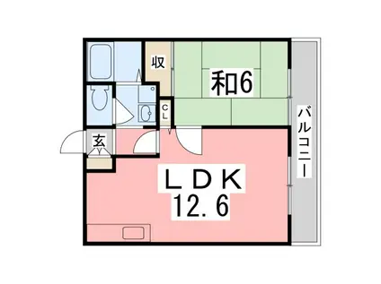 クレモナハイツ田寺(1LDK/2階)の間取り写真