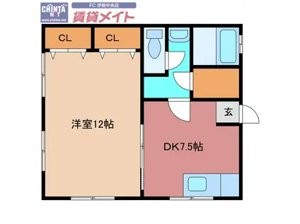 倉田山ハイツ(1DK/1階)の間取り写真