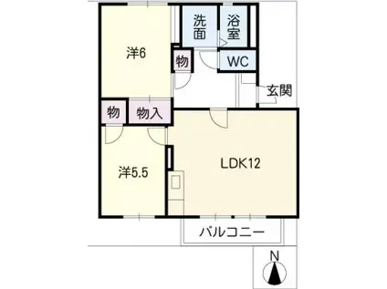 カーサ江島 B(2LDK/1階)の間取り写真