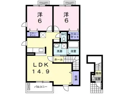 サンガーデンI(2LDK/2階)の間取り写真