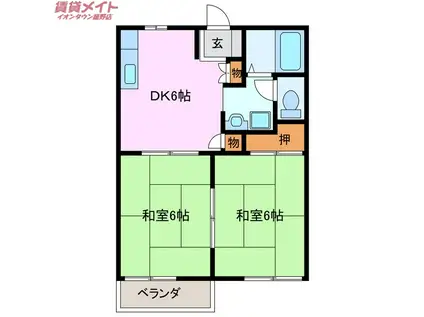 じゅねすしろやま A(2DK/2階)の間取り写真