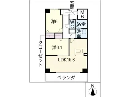 ラリーヒルズ(2LDK/6階)の間取り写真