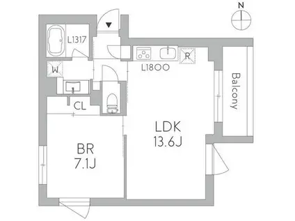 GRANDUO千歳烏山(1LDK/3階)の間取り写真