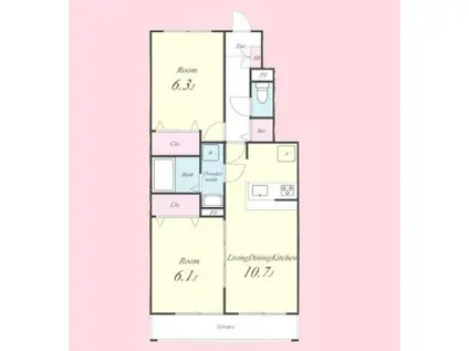 ルミエールII(2LDK/1階)の間取り写真