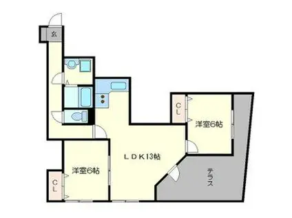 ヴィラウッドランドII(2LDK/1階)の間取り写真