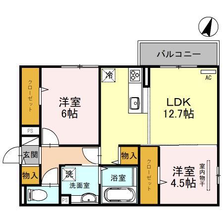 Jソレイユ錦ヶ丘(2LDK/3階)の間取り写真