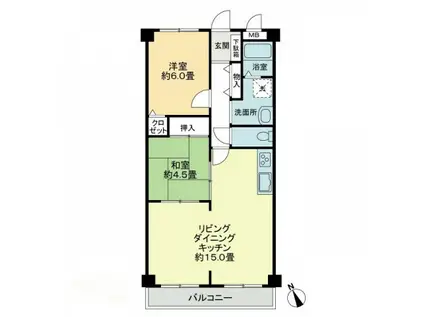 フィネス香西(2LDK/1階)の間取り写真
