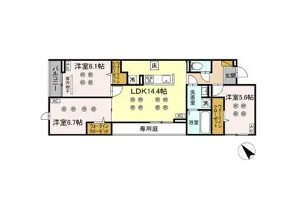 D-KISARIA WI(3LDK/1階)の間取り写真